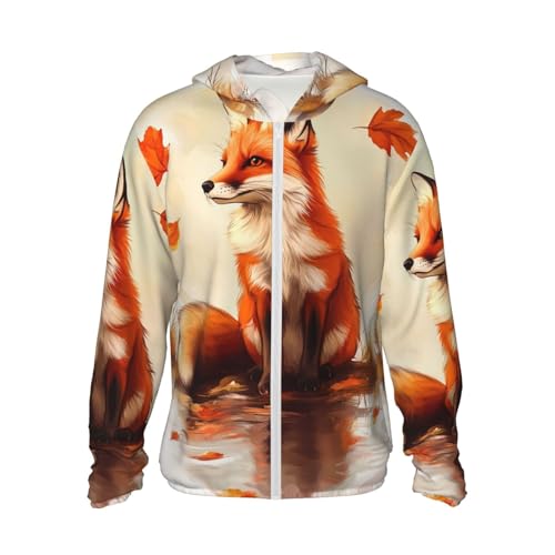 UPF 50+ Sun Protection Hoodie Long Sleeve cute autumn fox Sun Shirt Rash Guard Fishing Shirts for Men