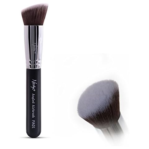 Nanshy Airbrush Flat Angled Foundation Brush - Powder, Cream & Liquid Foundation Brush - Flat Foundation Brush for Smooth Blending & Buffing - Dense, Firm Bristles - Vegan & Cruelty-Free - Onyx Black Cover