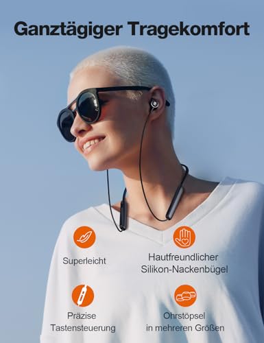 Image of Rythflo Bluetooth Headphones, 30 Hours Battery Life, In-Ear Headphones - IPX7 Waterproof, Neckband Sports Headphones, Deep Bass, Magnetic Design with Microphone for Training /Office, Bluetooth 5.2