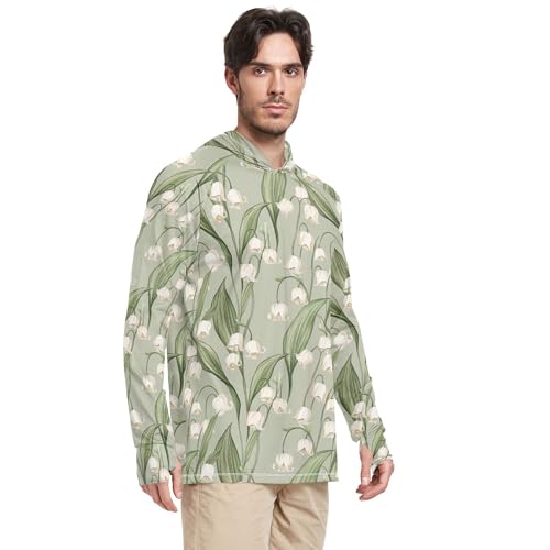 Wudan Art Lily Gray Green Mens Hoodies Shirts Long Sleeve Active Wear UPF 50+ Sport Shirt S2