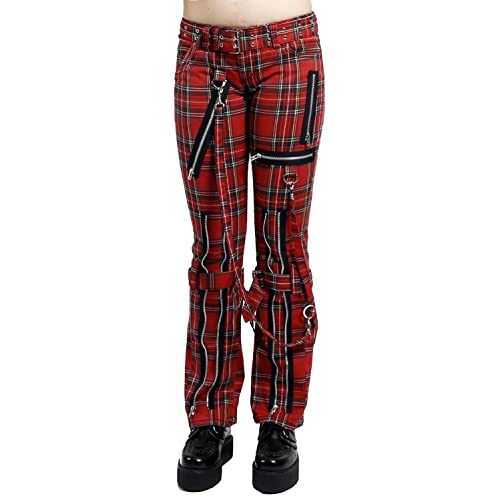 Prime Quality Women's Gothic Bondage Pant Rock Trouser Plaid Red Jeans Pant Alternative Rebel Rock Emo Pants3