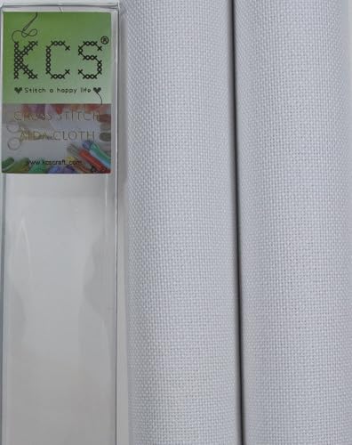 KCS 2 pc of 15" x 18"(38cmx45cm) Counted Cross Stitch Cotton Aida Cloth Needlework Fabric Box (White, 32CT)