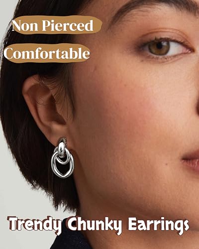 Gold Clip On Earrings for Women - Geometric Statement Non Pierced Earring Chunky Gold Knot Link Colorful Dangle Clip Earrings Trendy Jewelry Gift3