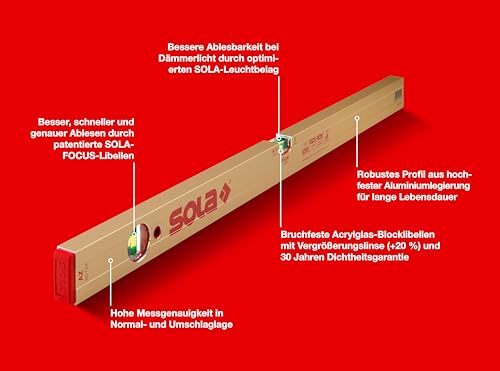 SOLA AZ 60 - Wasserwage 60 cm - patentierte SOLA-FOCUS Libelle
