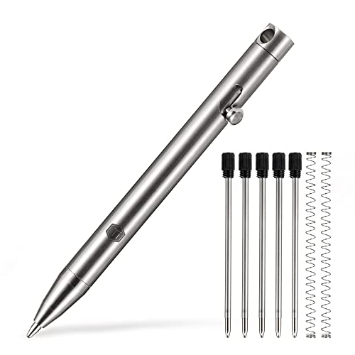 KeyUnity KP00 Titanium Alloy Bolt Action Pen with Bonus Refills, Retractable Pocket Ball-point Pen