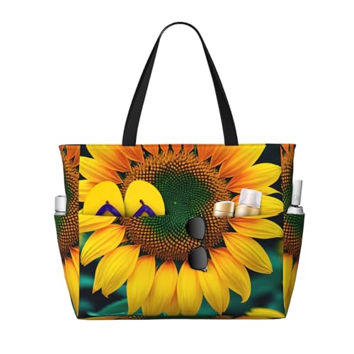Large Capacity Beach Bag Waterproof Pool Tote for Gym Swimming Camping Carry On Bag Rainbow Sunflower Print