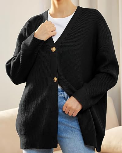 Image of ebossy Women's Open Front Knit Cardigan Casual Long Sleeve Oversized Button Lightweight Sweater Outwear