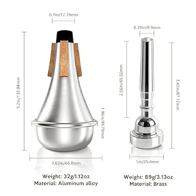 3C Trumpet Mouthpiece with Lightweight Aluminum Practice Trumpet Mute Silencer Fit for Yamaha Bach Conn King Replacement Musical Instruments Accessories, Silver