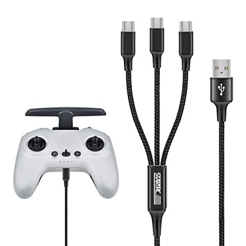 Tomat 47.2 inch Durable Micro USB to Type C Charging Cable Nylon for DJI FPV Drone Accessories,Remote Controller Motion Controller and Battery 3 in 1 Charge Cable (3 in 1 Charging Cable)