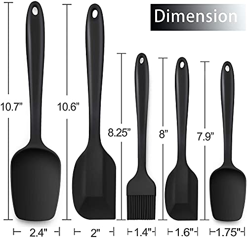 Image of Silicone Spatula Set Silicone Kitchen Utensils Set with Basting Pastry Silicone Brush Heat Resistant Non-Stick, for Cooking Baking Cake Decorating, Rubber Spatula Turner Spoonula, 5 (Black)