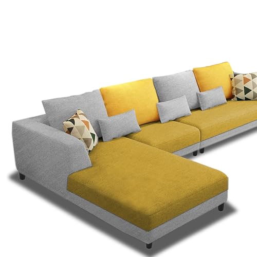 Image of Galib LHS 6 Seater L Shape Sofa Set for Living Room (Yellow Grey Fabric) Premium Fabric Sofa
