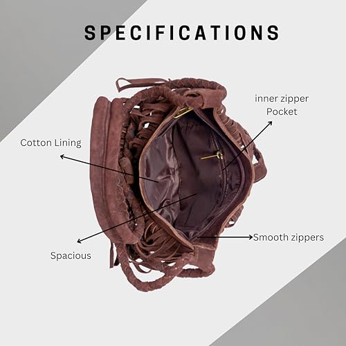 Image of Fringe Crossbody Purse for Women, Genuine Leather, Women Crossbody Boho Purse Tassel, Vintage Hobo Handbag