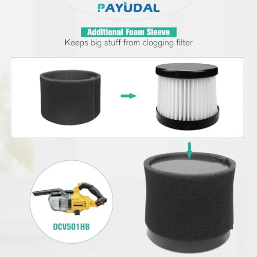 Image of 4 Packs DCV501HB DCV5011H Replacement HEPA Filter Compatible With DEWALT 20V Vacuum Cordless Handheld Vacuum. Fit For DCV501HB DCV5011H Filter. 10 Pack Foam Sleeve Filters. Washable And Reusable Kits.