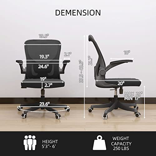 Monhey Office Chair, Ergonomic Office Chair Desk Chair With Lumbar Support & 2D Flip-Up Arms Height Adjustable Home Office Desk Chairs Rockable High Back Computer Chair Black Mesh Study Chair #TOP1