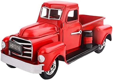Fleecy day Red Truck Gift Metal Small Cute Farm Car Decor Vintage Tree Flowers Handcrafted Decor Red Metal Car Gift Boxes Pickup Truck Model 7 x 3 x 3 inches