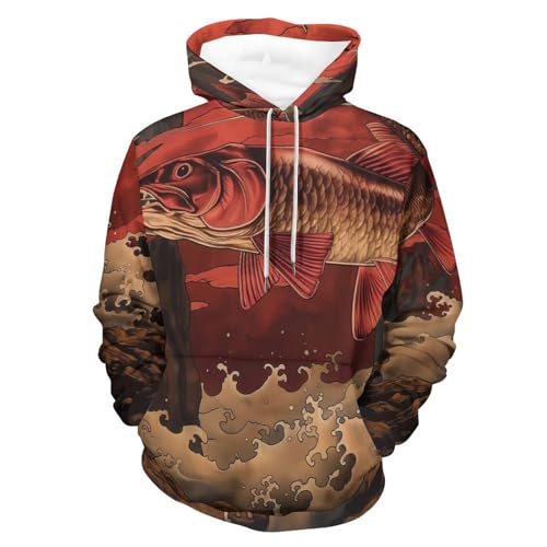 Sweat à capuche poisson japonais vintage hoodie à manches longues pour homme et femme taille S