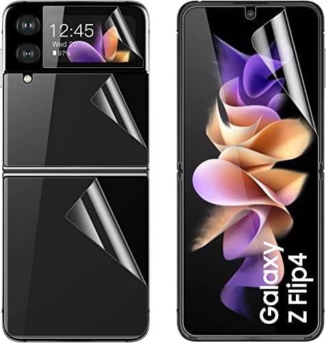 AMPLE Galaxy Z Flip 4 Screen Protector, [Full Set + 2 Pack] Outer + Inner Screen + Back Cover TPU Soft Film,[Bubble Free][Full Covered] Flexible Screen Protector for Samsung Galaxy Z Flip 4 5G