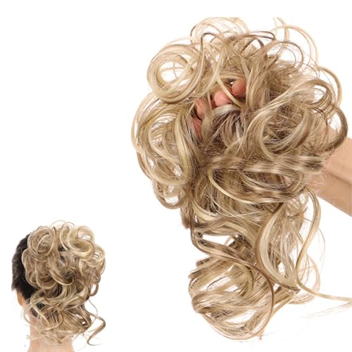 GWAWG Hairpiece with Elastic Band, Messy Bun Hairpiece with Elastic Band, Synthetic Hair Scrunchie with Hair, Tousled Updo Hairpieces for Women Girls (Light Cenere Blonde Mix Bleach Blonde)