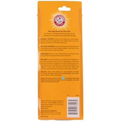 Image of Arm & Hammer for Pets Enzymatic Dog Dental Care Kit, Chicken Flavor Toothpaste with Baking Soda for Plaque, Tartar, and Bad Breath, Double-Sided Toothbrush and Finger Brush Included, 2.5 Oz - 48 Pack