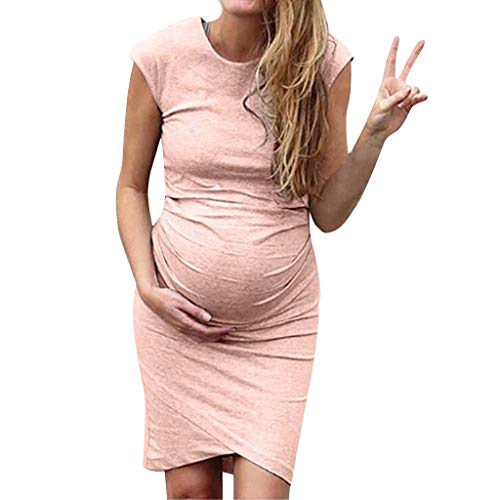 Preisvergleich Produktbild Alwayswin Umstandskleid Knielange Schwangere Mutterschaft Kleider, Umstandsmode Damen Bodycon Kleid Mode Einfarbig ärmelloses Midikleid Freizeitkleid