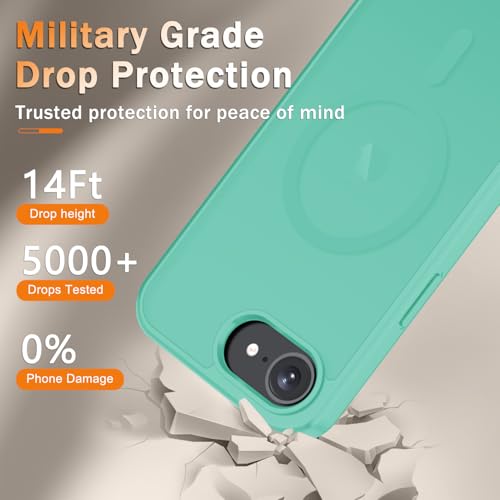 Image of YENAPOON for iPhone 17e Case, iPhone 16e Case, Matte Magnetic Phone Cover [with 1 Screen Protector] [Support for MagSafe] [Shockproof Military Grade Protection] Translucent Frosted Back, Teal
