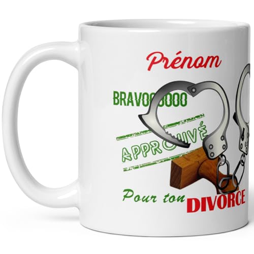 Kalféa Mug divorce personnalisable prénom tasse drole séparation bravo menottes homme femme idee cadeau marrant noel anniversaite famille collegue à personnaliser