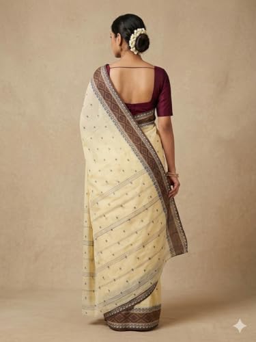 Image of eC ESHA'S COLLECTION Women's Traditional Pure Cotton Katki Tant Saree Without Blouse Piece