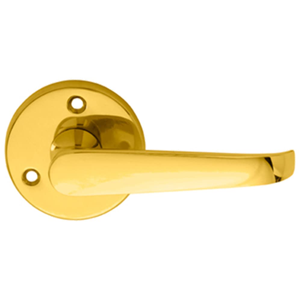 Loops Polished Brass Pair Victorian Straight Shaped Lever On 59Mm Round Rose - Handle | Traditional Door Handle Lever On Screwless Rose - Internal Door Hardware - Screws, Fixings And Spindle Included