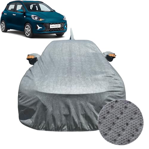 Image of Car Cover Compatible for Hyundai i10 Nios (2019-2026)| 100% Waterproof Cover with Antenna & Reflective Mirror Pockets | Dustproof, Scratchproof, Heatproof Car Cover |Soft Cotton Lining| Grey