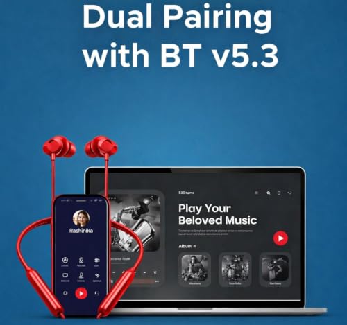 Image of Original Neckband for OnePlus Z3 Earbuds with Quick Charging Soft Silicone Band and Bass Boost Audio (Red)