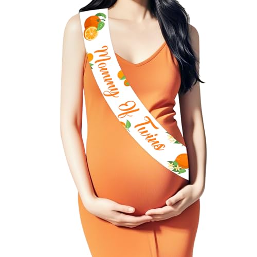 Jollyboom Two Little Cuties Baby Shower Decorations, Orange Mommy of Twins Sash for Twins Cutie Baby Shower Reveal Party Decorations Pregnant Mommy Gift