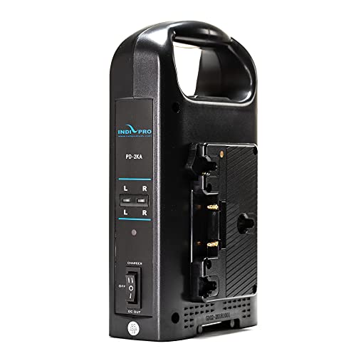 IndiPRO Dual Gold-Mount Battery Charger with XLR DC Output, 2-Bay Fast Charging Station with Built-in Capacity Manager, Portable Camera Power Supply for Film & Broadcast Equipment