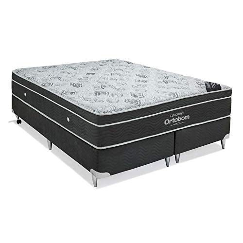 Conjunto Cama Box Camurça com Colchão Queen Molas Nanolastic Exclusive (30x158x198) Cinza