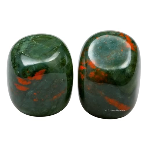Image of Certified African Bloodstone Crystal Healing Tumbled Stone, Natural Polished Crystals for DIY Crafts, Manifestation, Meditation, Pooja Feng Shui and Reiki Healing (30 Grams)