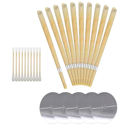 25 Piece Set of Natural Beeswax Ear Candles, Beeswax Ear Candles Kit, Beeswax Ear Candles for Blocked Ears with 5 Protective Disks+10 Cotton Swab for Health Care of Blocked Ears (Yellow)
