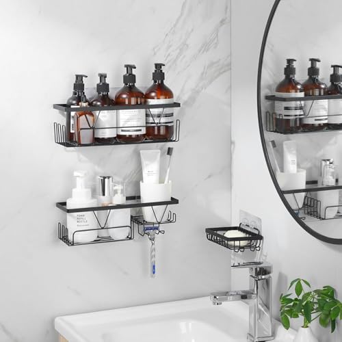 Kegii Shower Caddy, Bathroom Shelf Organiser No Drilling, Adhesive Shower Storage Rack with Soap Razor Holder, Bathroom Accessories, Black, 3 Pack - Cosy Home Interiors Kegii Shower Caddy, Bathroom Shelf Organiser No Drilling, Adhesive Shower Storage Rack with Soap Razor Holder, Bathroom Accessories, Black, 3 Pack - Image 2