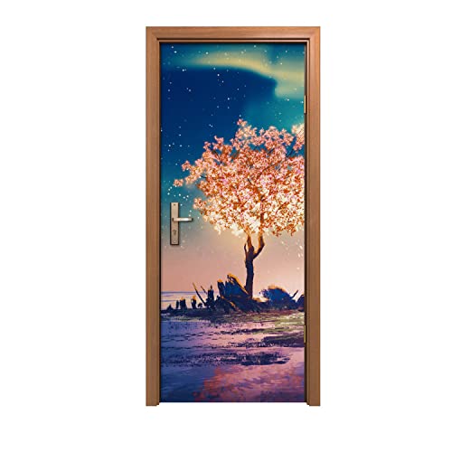 Autocollant de porte 90x200cm Tree Sky Night sticker mural pour décoration - 2