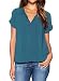 Dearlovers Women V-Neck Vintage Solid Blouse Top X-Large Lake Green