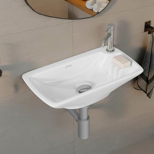 Image of Plantex Ceramic Wall Hung Basin /Washbasin for Bathroom /Wall Mounted Wash Basin with 10 Years Glaze Warranty by Plantex /Small Basin (White - 17X9X5 Inch)