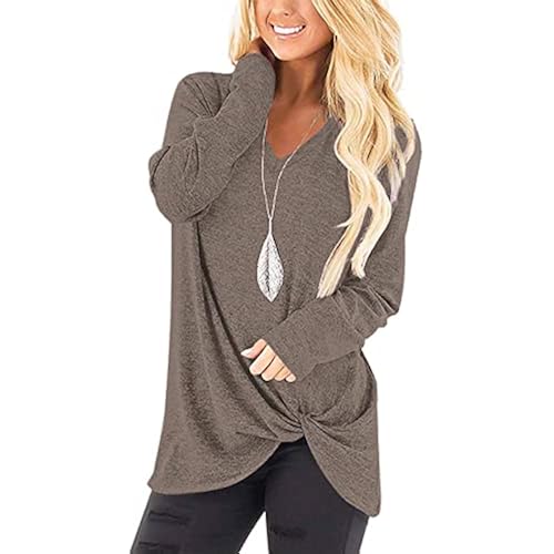 SimpleFun Womens Tops Long Sleeve Shirts V Neck Loose Twist Knot Fall Tunic
