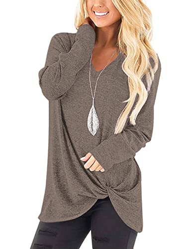 Image of SimpleFun Womens Tops Long Sleeve Shirts V Neck Loose Twist Knot Fall Tunic