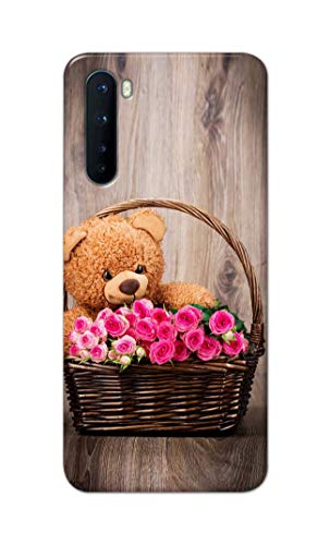 Image of PRINTFIDAA Roses and Teddy Bear in The Wicker Hard Back Cover for OnePlus NORD (2020 Model), OnePlus Z Back Cover -(P6) KAT1004