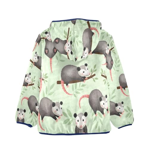 Cute Possums on Branches Pattern Toddler Fleece Jacket Girl Boys Hooded Fleece Jacket Coat Warm Outwear Zip-up 3-10T2