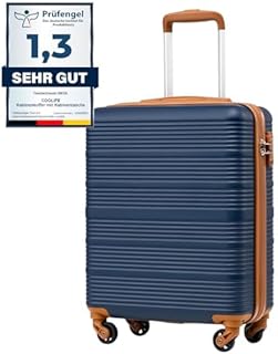 Valise Cabine 55x40x20 pour Easyjet, Bagages Cabine pour Courts Séjours et Voyages d'affaires, Coque Rigide en ABS avec Serrure TSA, 4 Roues Pivotantes à 360° (Bleu/Marron)