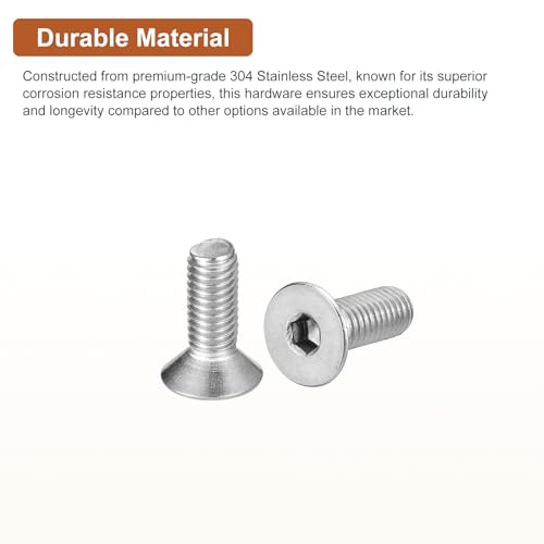Image of DTGN M5-0.8 x 14mm Flat Head Socket Cap Screws, 100 Pack 304 Stainless Steel Hex Socket Flat Head Screws, Full Thread, Countersunk Bolts