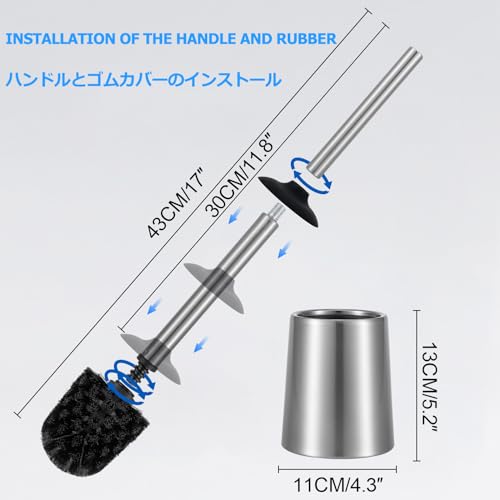 Image of SUS304 Stainless Steel Toilet Brush and Holder Hard Bristles Bathroom Brush Head Toilet Cleaner for Bowl Bathroom Cleaning Brush Caddy with Oily Coating Brushed Chrome