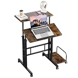 Dripex Standing Desk, Height Adjustable Rolling Desk with Tilting Table Top, Sit-Stand Workstation with Wheels, 60 x 60 cm, laptop Table, Workstation for Home and Office