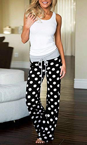 Image of Elsofer Women's Comfy Lounge Pants Soft Floral Pajama Pants Loose Drawstring Wide Leg Palazzo Pants for Sleep, Casual Wear