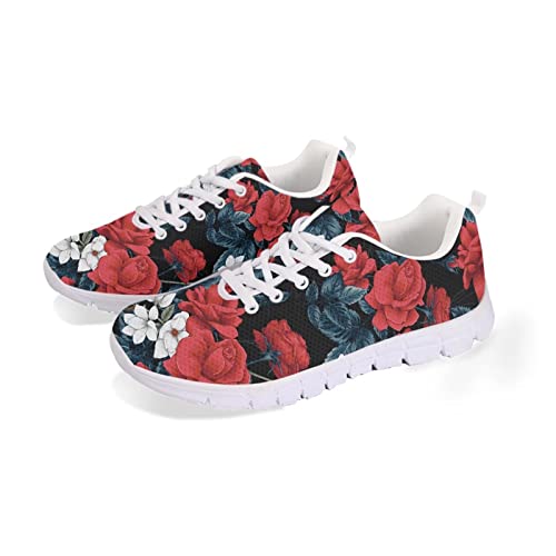Jndtueit Cool Skeleton Skull Women's Mesh Trainer Running Scarpe da Tennis Lace-Up Red Flower Road Walking Sneakers Sport