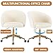 Nahenduo Cute Vanity Chair with Back, Teddy Velvet Desk Chair with Wheels and Gold Legs, Modern Makeup Chairs for Vanity Bedroom Office, Adjustable High 360 Swivel (Teddy White)